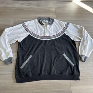 VINTAGE‎ Blast Sweater Womens Large Zip Pullover Gray Cream Red Taiwan Made